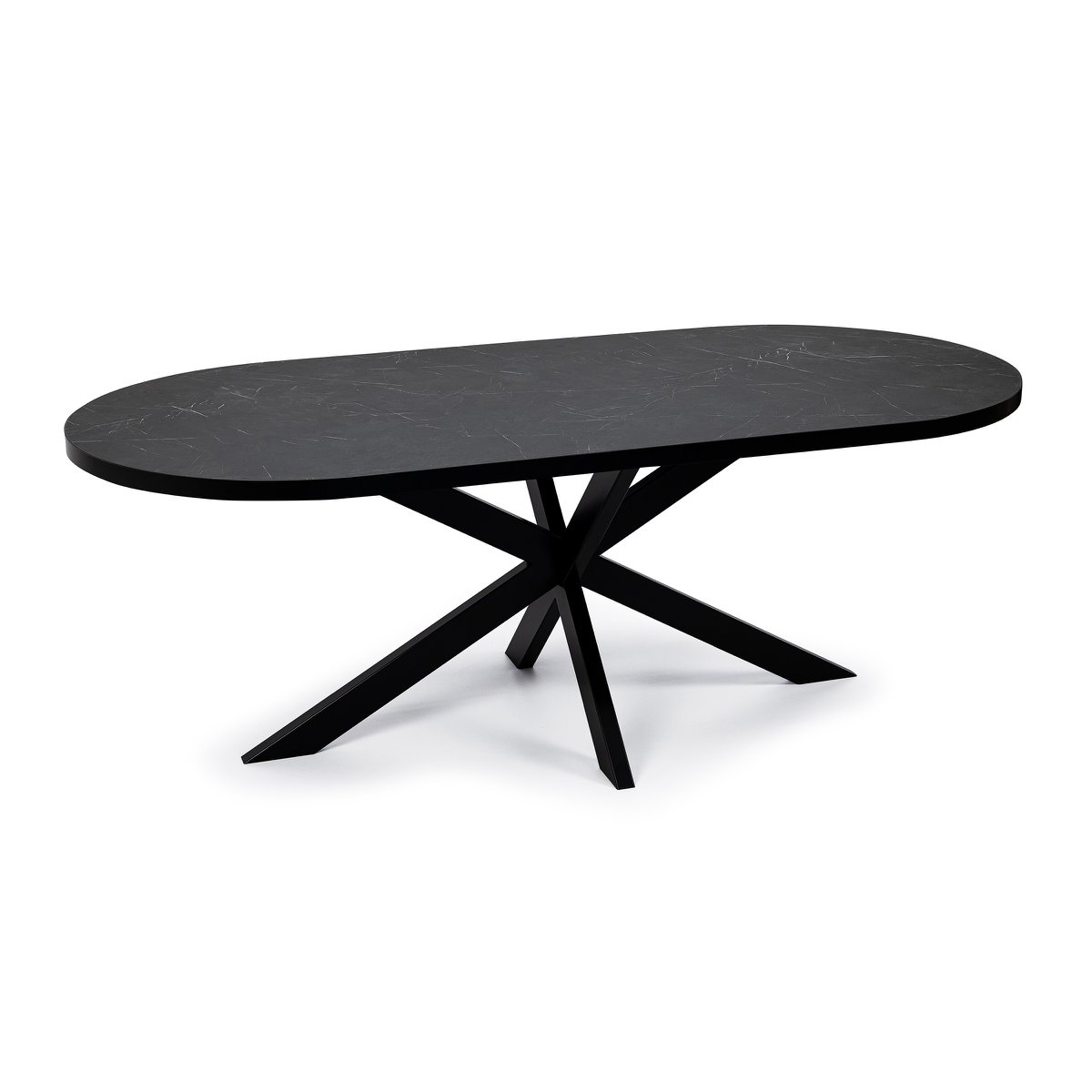 Stalux Plat ovale eettafel 'Noud' 210 x 100, kleur zwart / zwart marmer