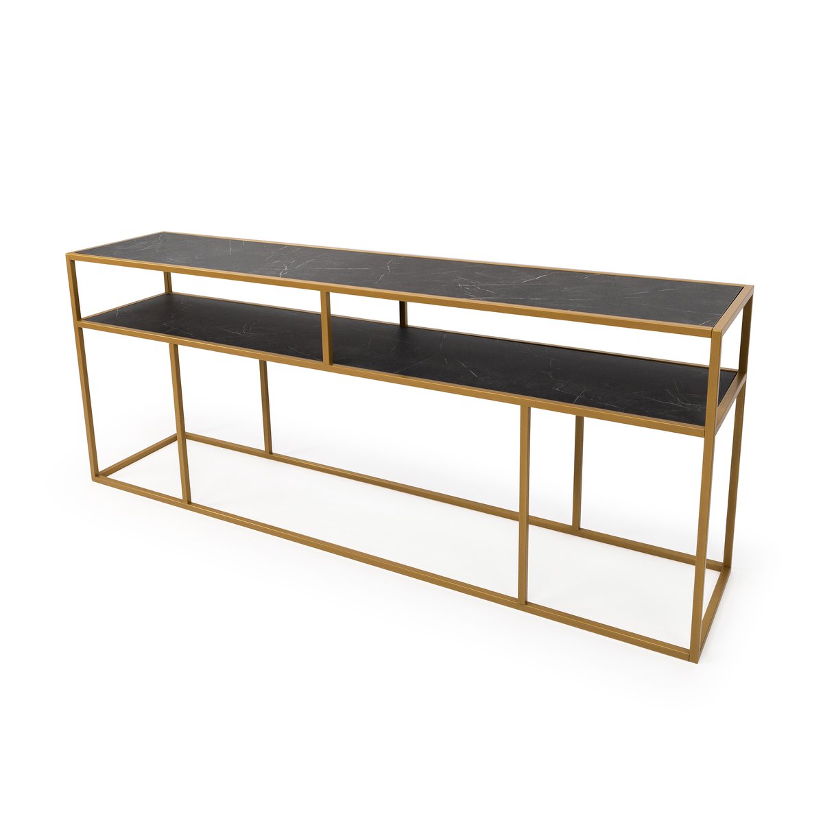 Stalux Side-table 'Teun' 200cm, kleur goud / zwart marmer