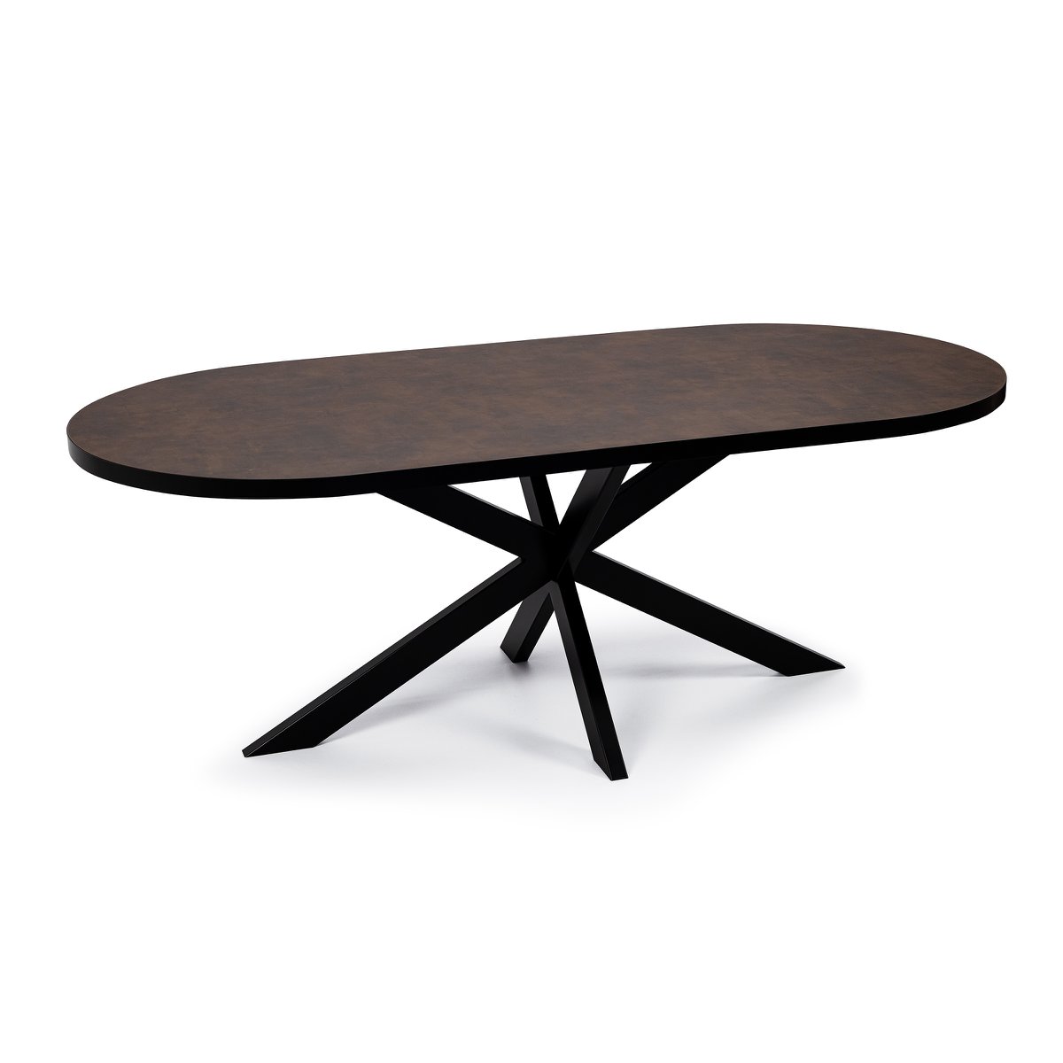 Stalux Plat ovale eettafel 'Noud' 210 x 100, kleur zwart / lederlook bruin