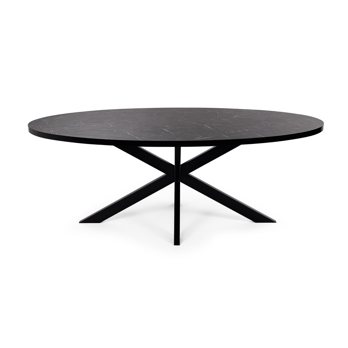 Stalux Ovale eettafel 'Mees' 240 x 110cm, kleur zwart / zwart marmer