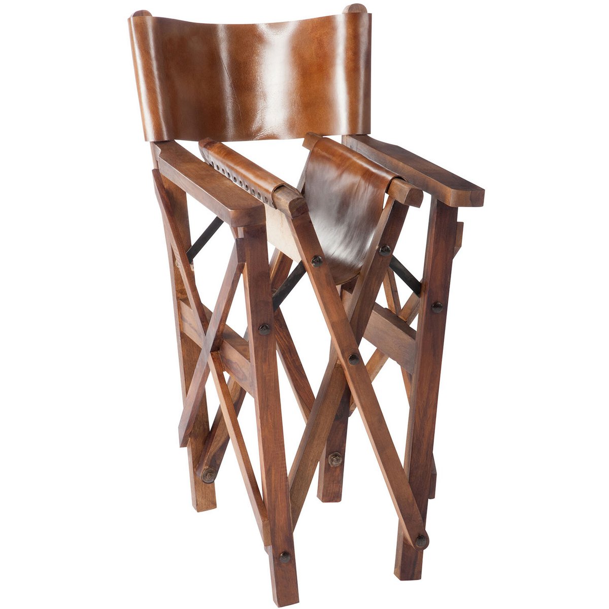 J-Line Regisseurstoel Plooibaar Hout/Leder Cognac