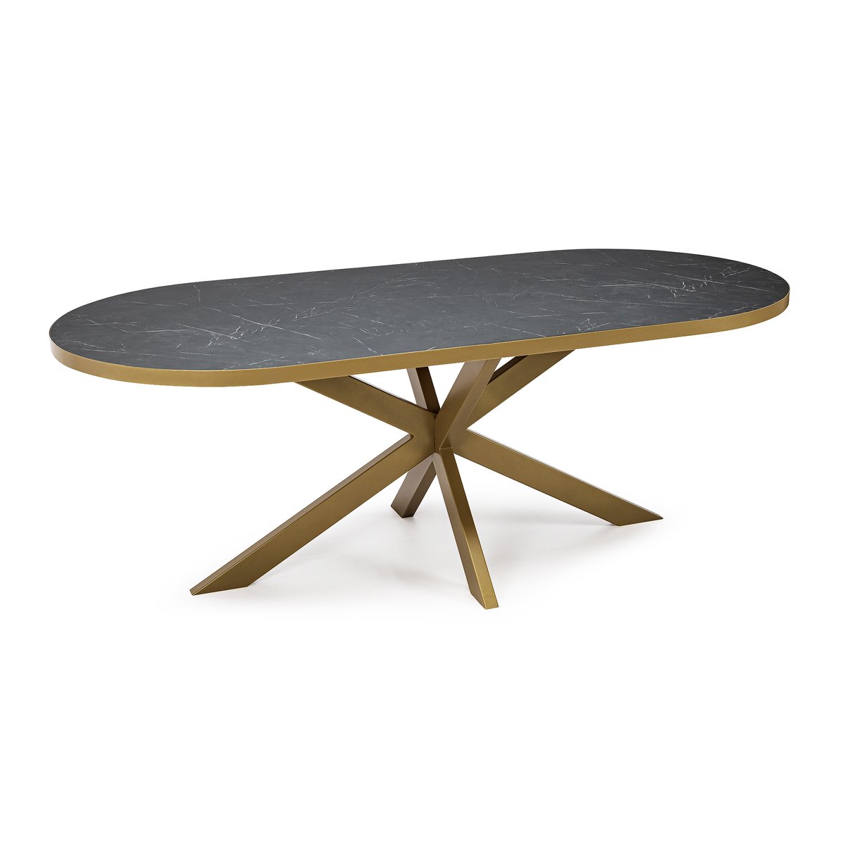 Stalux Plat ovale eettafel 'Noud' 210 x 100, kleur goud / zwart marmer