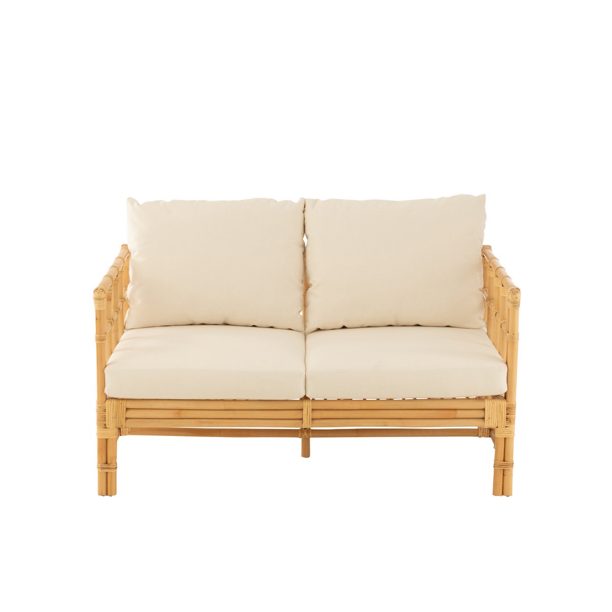 J-Line sofa Elise + kussen 2 Personen - rotan/textiel - naturel/wit